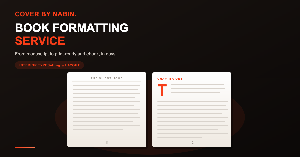 Professional book interior typesetting with a two-page spread, drop cap, running header, and page numbers